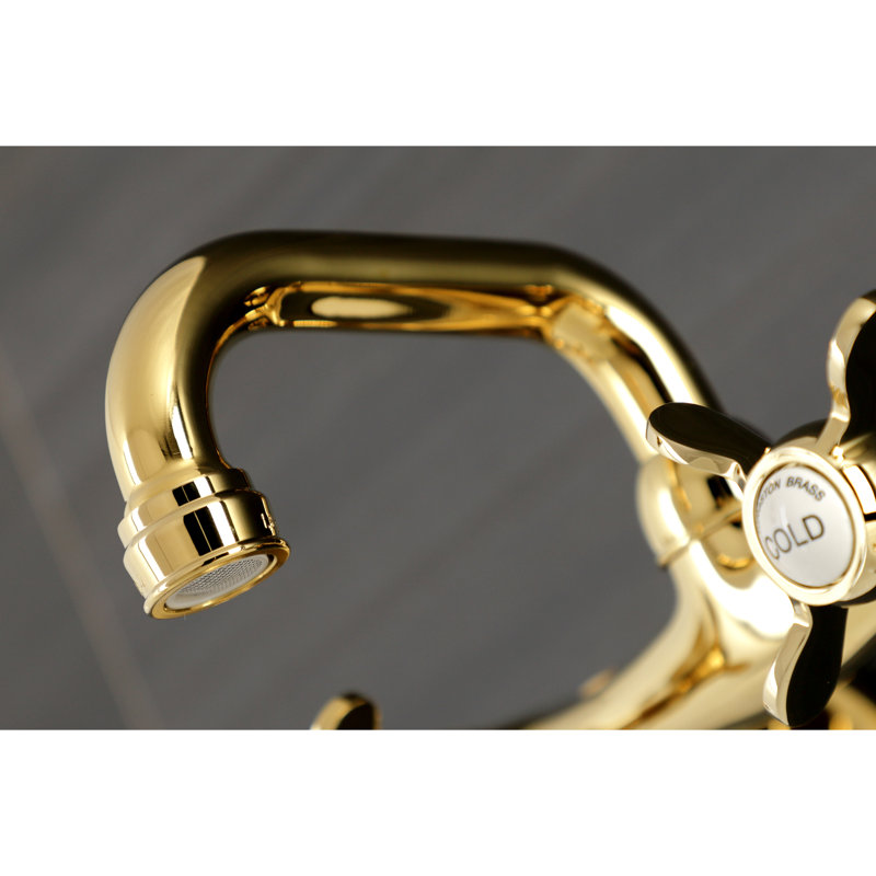 Kingston Brass Kingston Two-Handle 2-Hole Wall Mount Bar Faucet, Cross Handle, Polished Brass