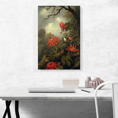 «Hummingbird and Passionflowers 1885» par Martin Johnson Heade, reproduction d'art sur toile tendue