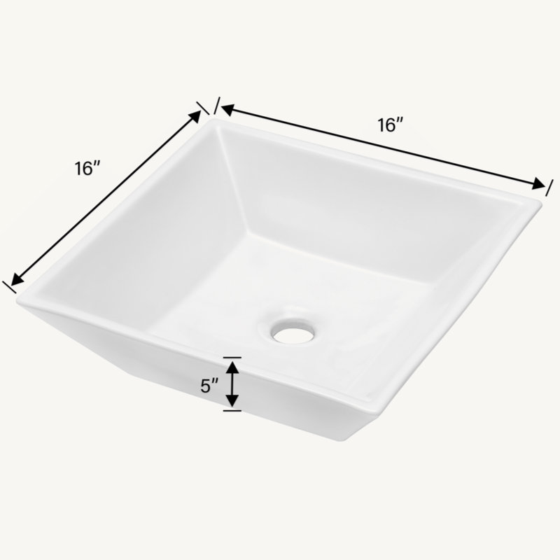 16X16 Inch White Ceramic Square Vessel Bathroom Sink