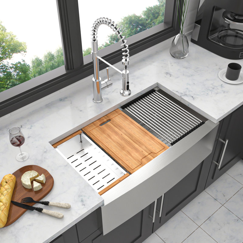36 Farmhouse Sink Workstation - 36*22*10 Inch Kitchen Sink Stainless Steel 16 Gauge Apron Front Kitchen Sink, White