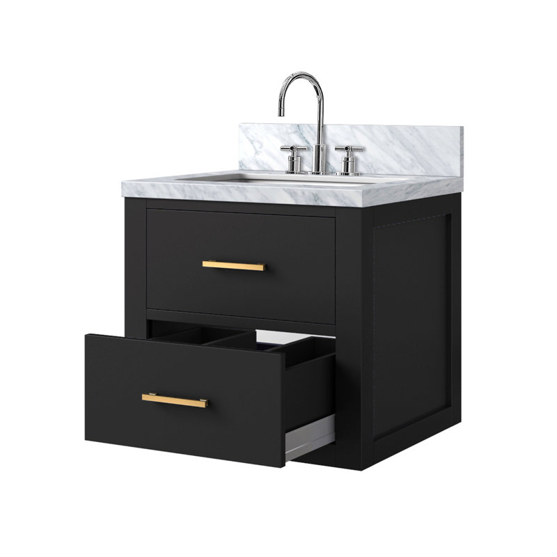 Meuble-lavabo simple 20 po X P 18 po D, dessus en acrylique et robinet, Noir, Doré, 20"