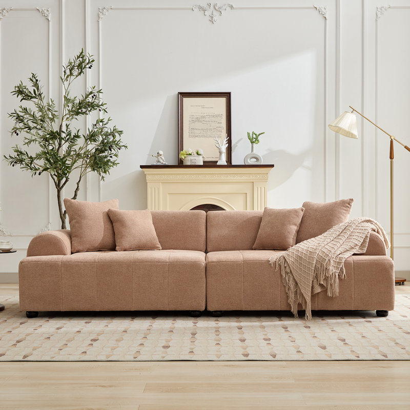 94.5” Wide Modern Style Tufted Sofa, Brown Chenille