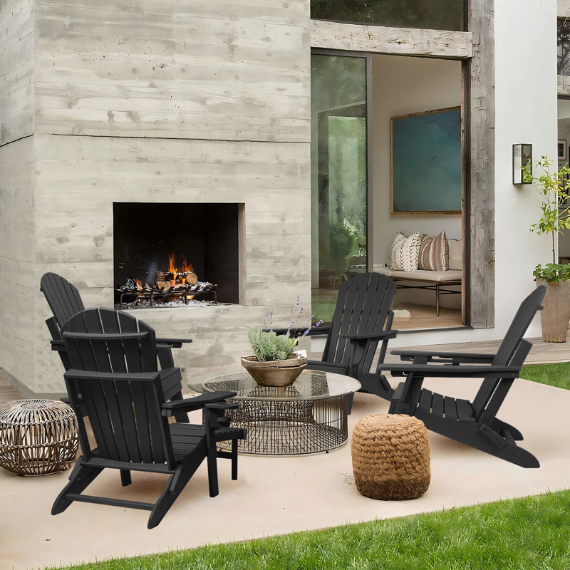 Plastic Folding Adirondack Chair with Adjustable Backrest, Black