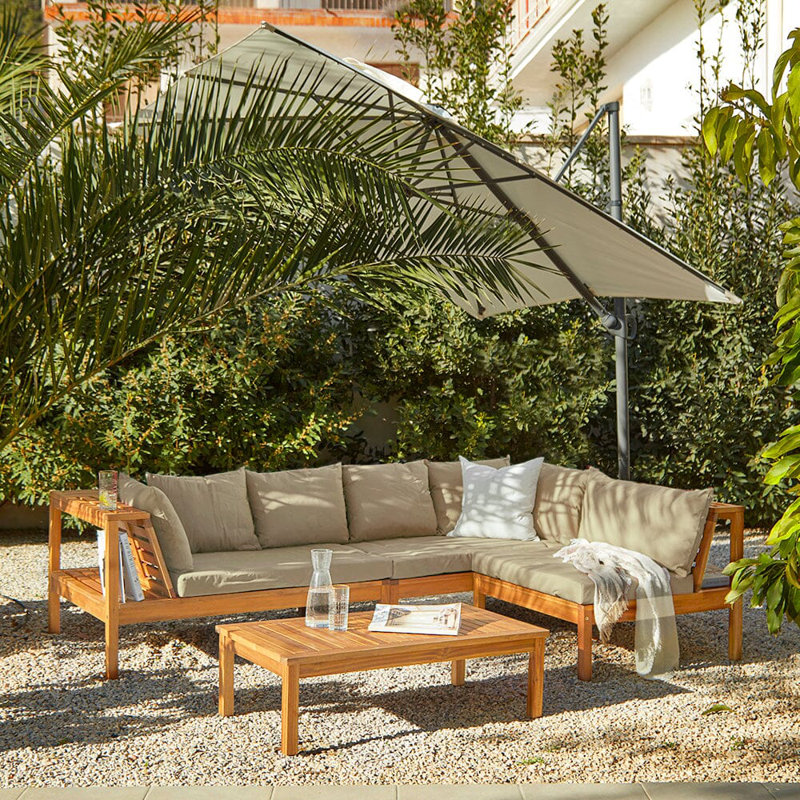 Collinward 5 - Person Seating Group with Cushions and Cream LED Parasol