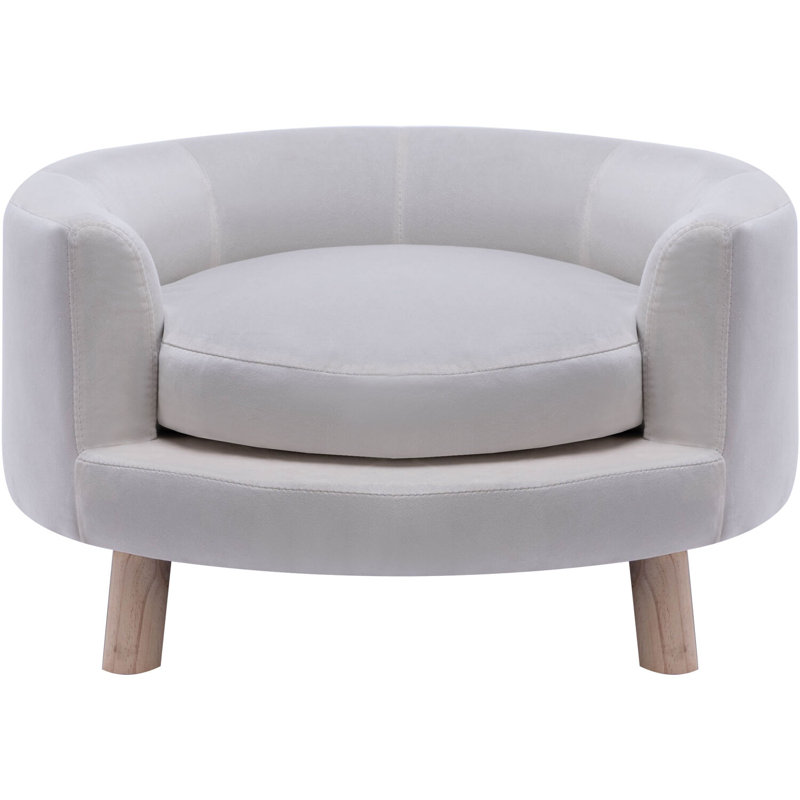 28-Inch White Velvet Elevated Circular Pet Sofa