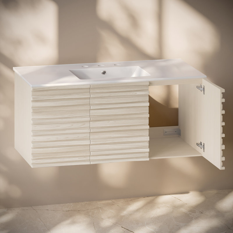 Meuble-lavabo mural blanc Cascade, Blanc, 8 po, 48"