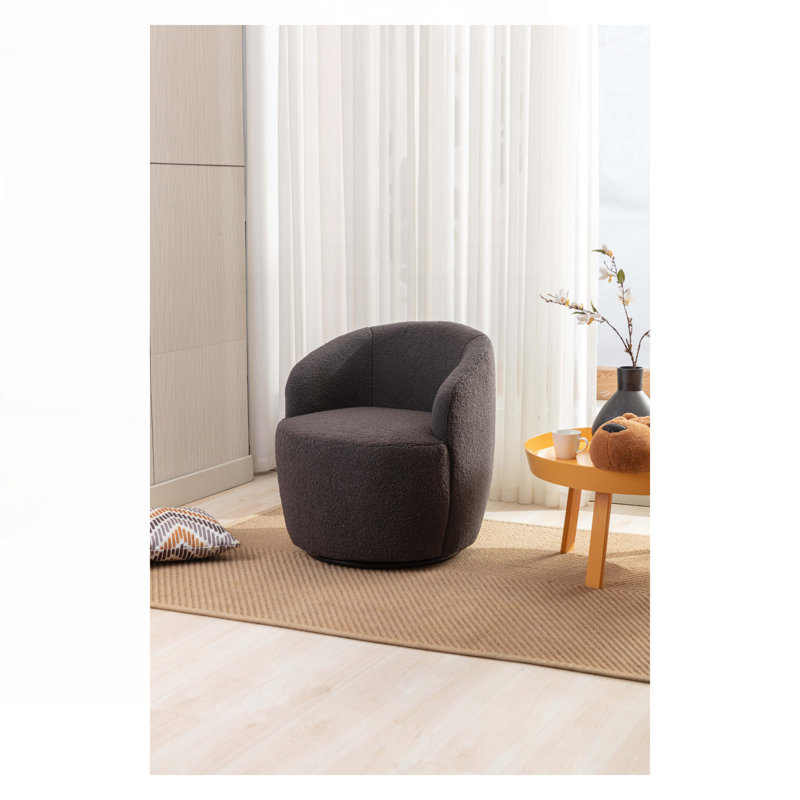 Swivel Barrel Chair, Dark Gray Teddy Fabric