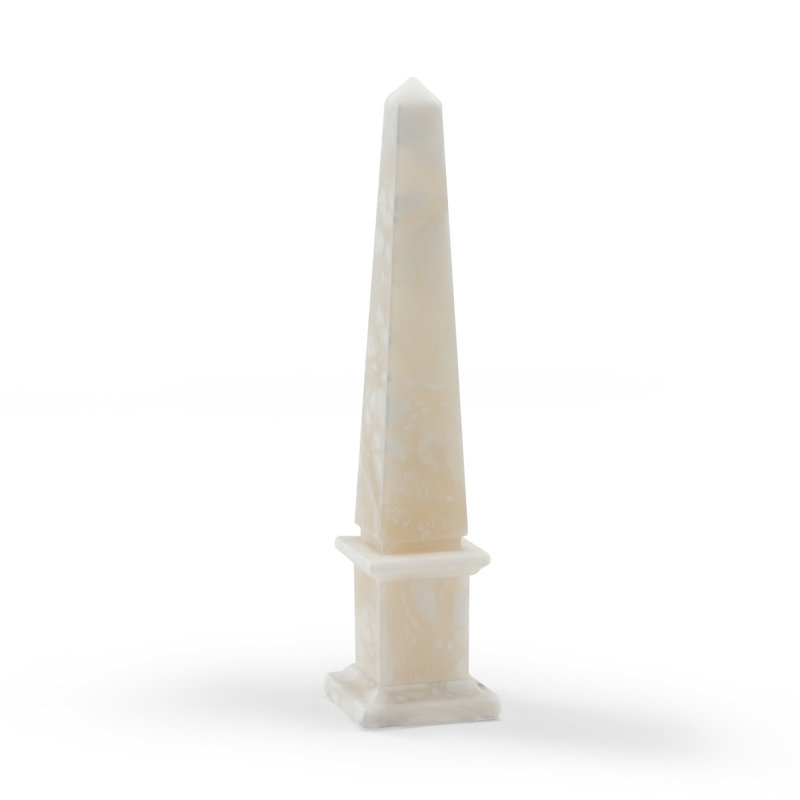 Alabaster Obelisk Sculpture, 12" H x 2.8" W x 2.8" D, Beige