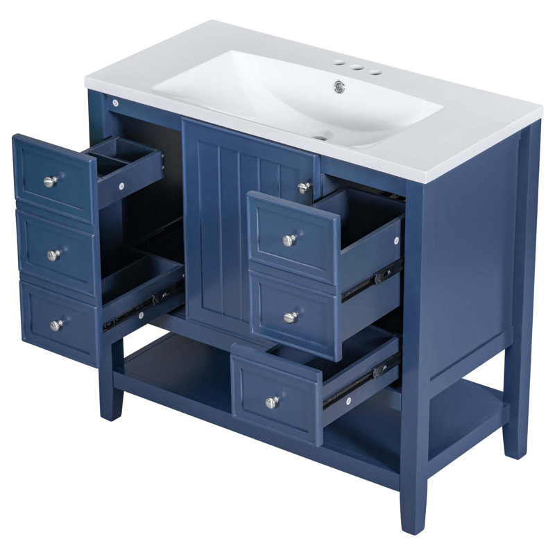 Ensemble de meuble-lavabo 36 po avec lavabo, 1 armoire et 3 tiroirs, Bleu