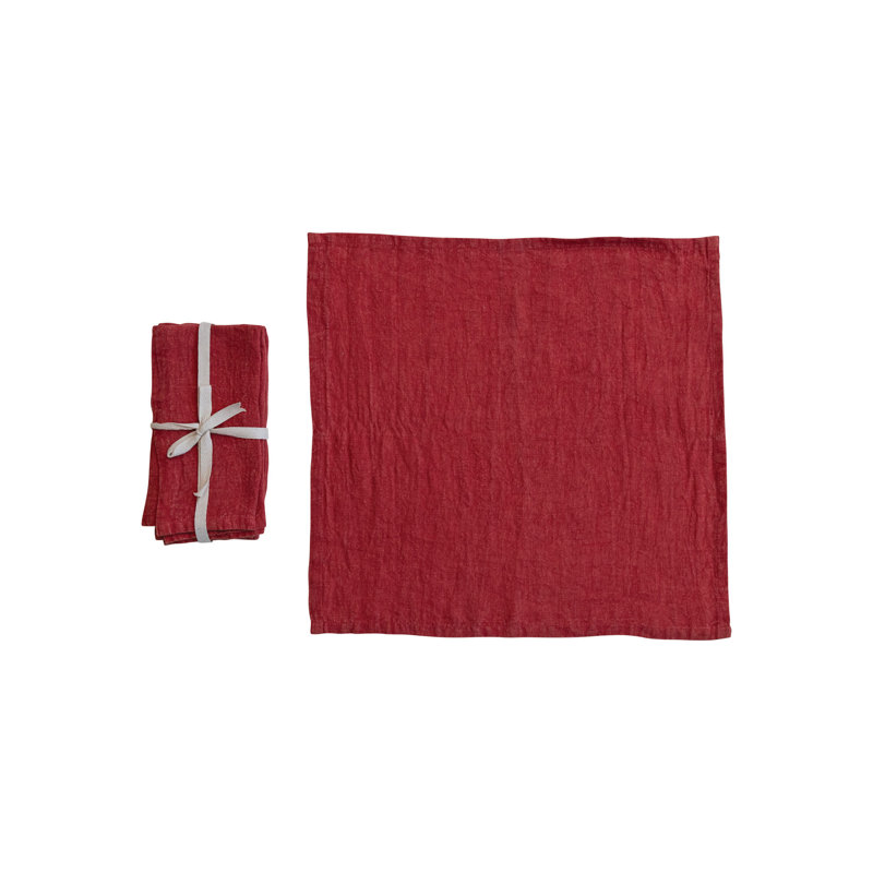 Large Stonewashed Linen Cocktail Napkins, Green, 18'' x 18''
