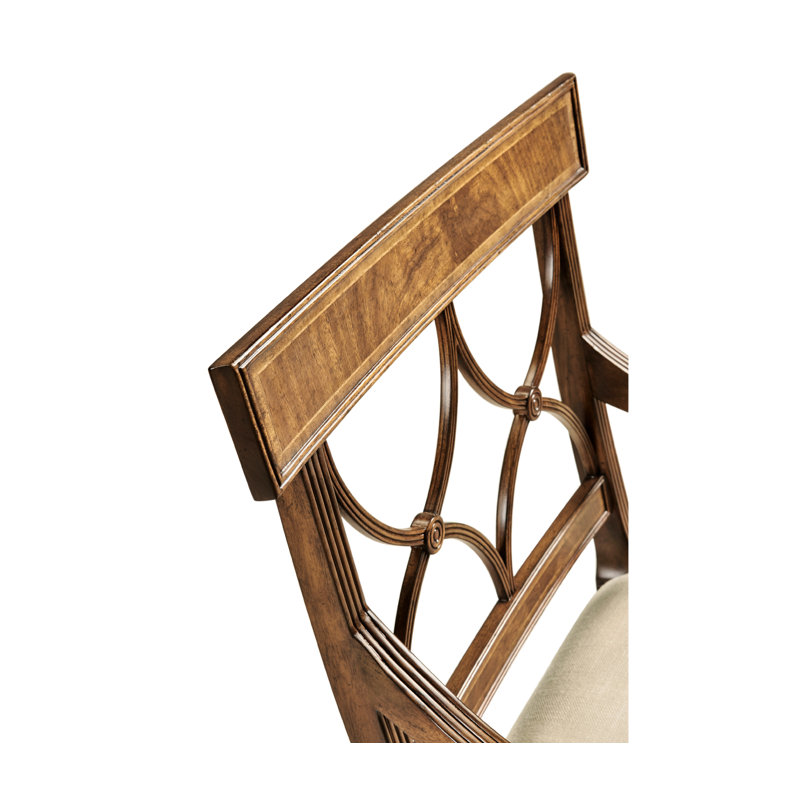 Upholstered Arm Chair, Tan, Medium Antique Mahogany