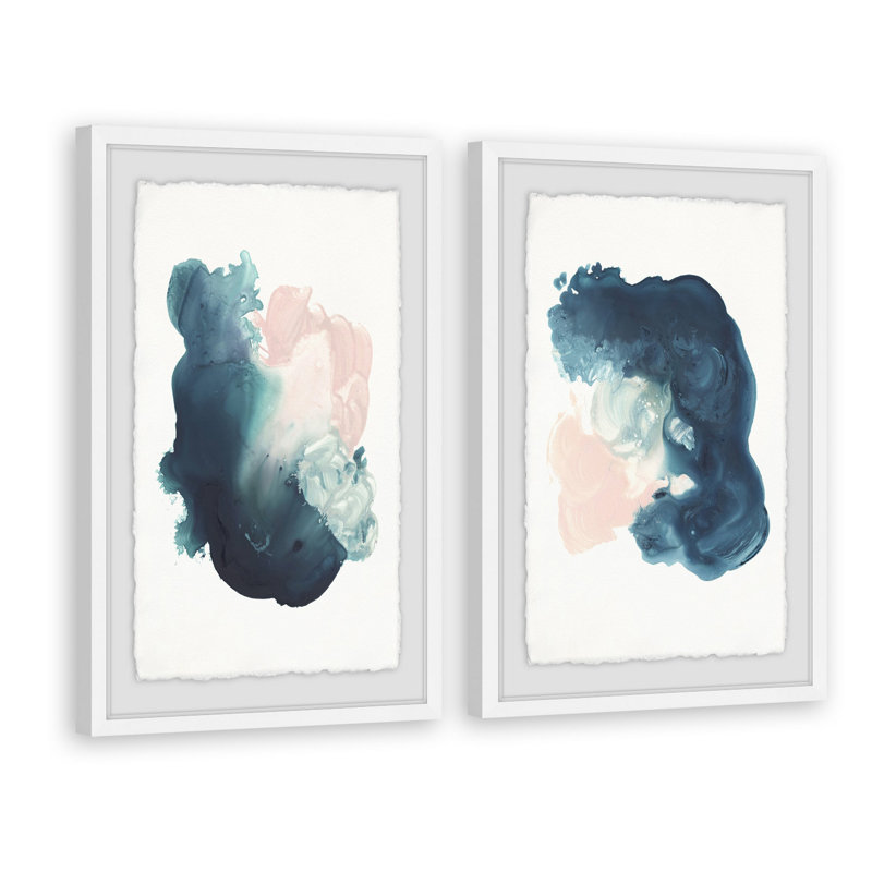 « aquarelle maculage », ensemble de 2 reproductions de peintures à l’acrylique encadrées, H 12 po x l 8 po x L 1,5 po