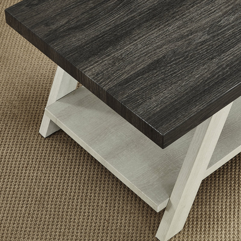 Table de bout contemporaine beige et gris anthracite avec tablette de rangement en bois