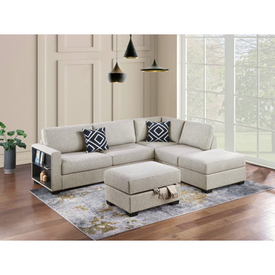 Canapé de rangement modulaire réversible 3 pièces avec repose-pieds avec rangement et méridienne réversible
