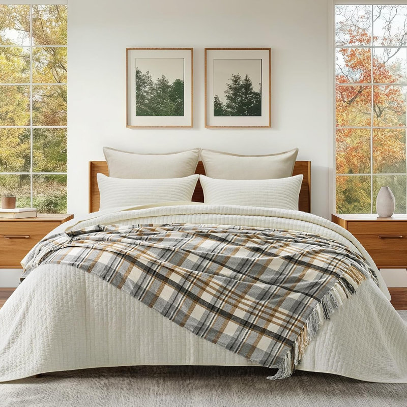 Jeté en chenille douce, L 60 po x l 50 po, Tissu écossais gris / beige chaud