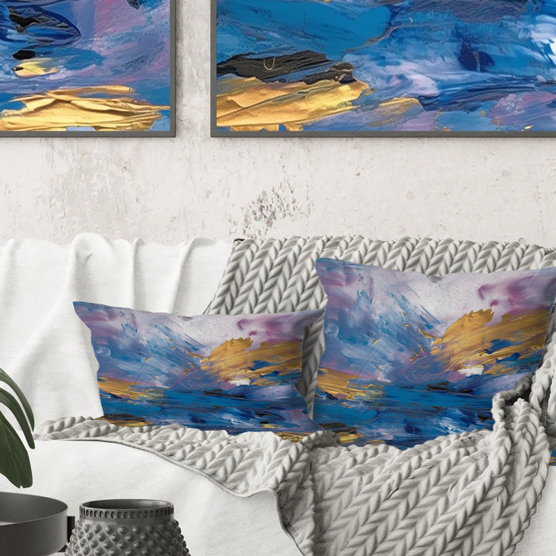 Effervescent Ocean Golden Sunrise Awakening I - Abstract Landscapes Printed Throw Pillow