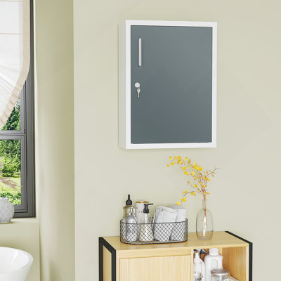 Armoire à pharmacie de salle de bain avec tablettes à l'intérieur et sur la porte, armoire médicale verrouillable pour la sécurité des enfants et des animaux de compagnie, armoire murale de premiers soins pour salle de bain, blanc et gris