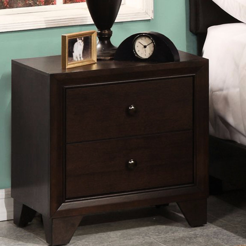 Table de chevet de chambre à coucher en bois avec 2 tiroirs - avant et arrière, glissières en métal élégantes, glissières robustes