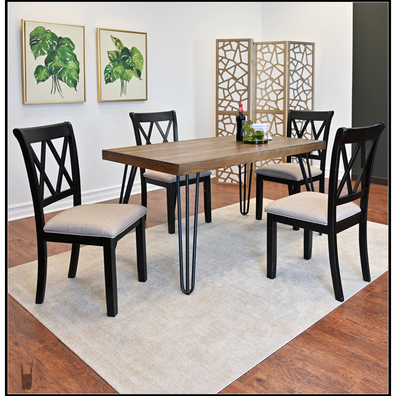 Ensemble de salle à manger 5 pièces avec table à épingle et chaises à dossier croisé Arroyo, parfait pour les espaces modernes et compacts
