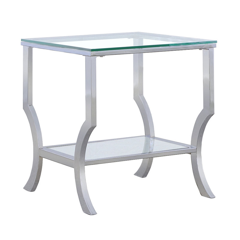 Table de bout carrée en verre chromé