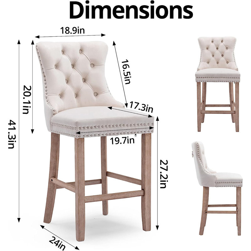 Jericha Upholstered Counter Stool with Solid Wood Frame, Nostalgic, Beige