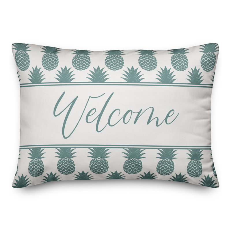  Housse de coussin rectangulaire d'extérieur Welcome Pineapples, Bleu sarcelle