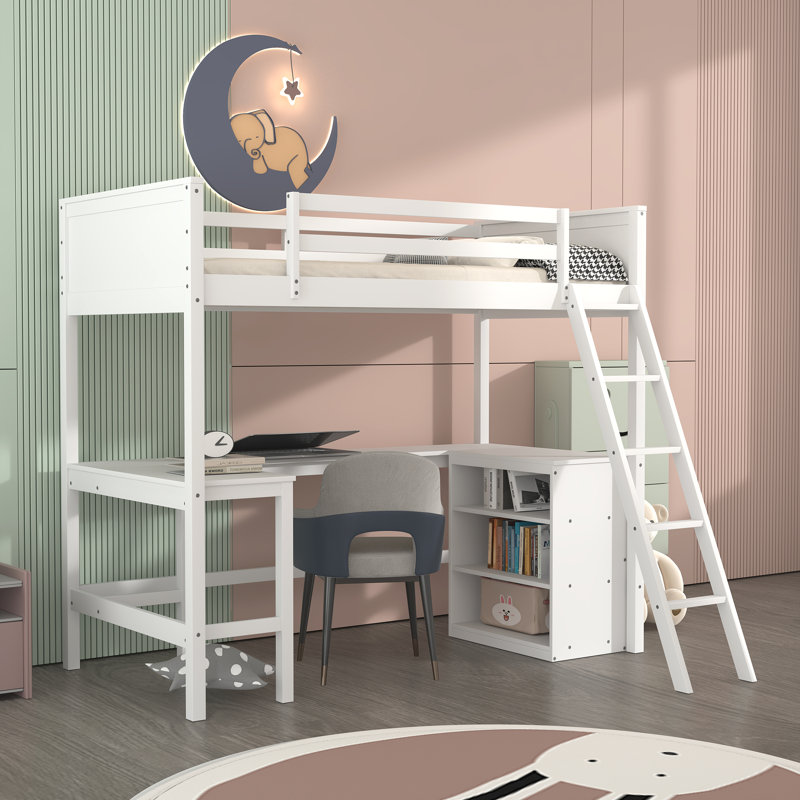 Enson Loft Bed with Built-in-Desk by Harriet Bee, White, Twin