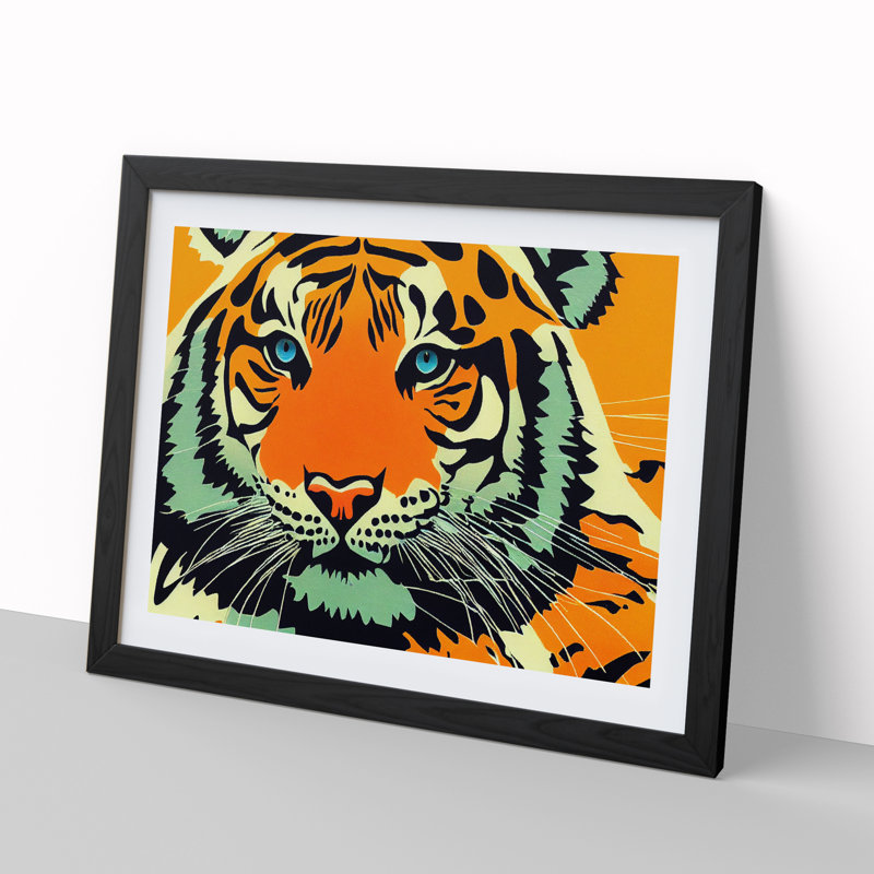 XH1022-6200X Modern Tiger Art Abstract - Single Picture Frame Print, 46cm H x 64cm W x 2cm D, Black