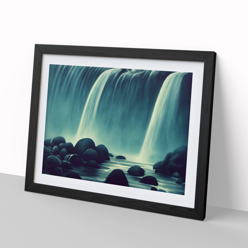 Illuminating Waterfall - Single Picture Frame Print, Black, 46cm H x 64cm W x 2cm D