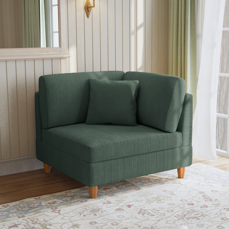 Fauteuil rembourré en velours côtelé vert avec dossier coussiné Seemab, Vert forêt
