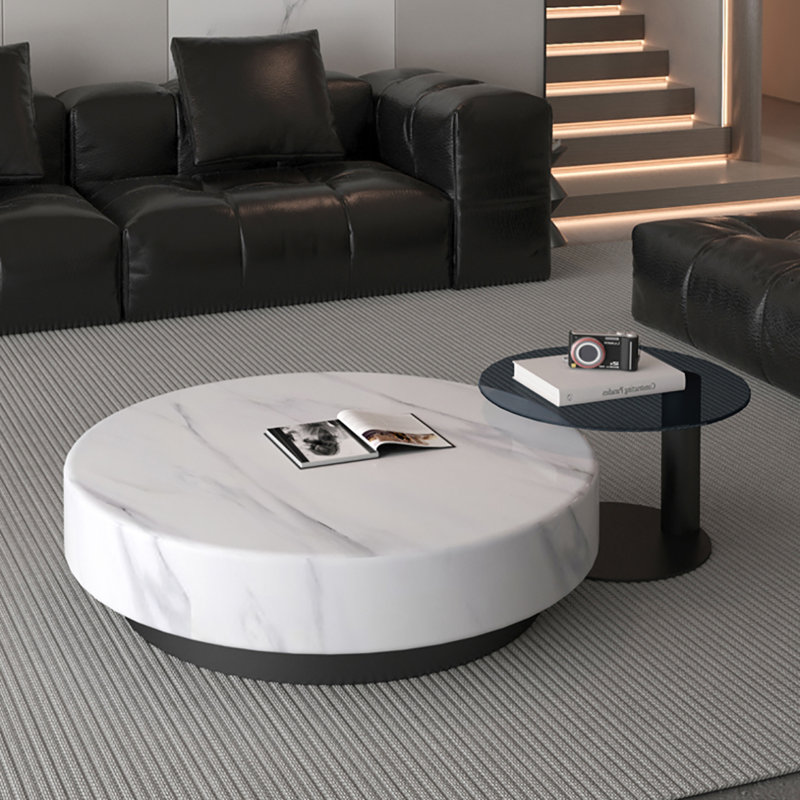 Premium round marble coffee table set, 11.8" H x 47.2" L x 47.2" W