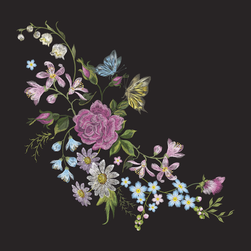 Embroidery Floral Pattern - Wrapped Canvas Painting, 30cm H x 30cm W x 3.8cm D