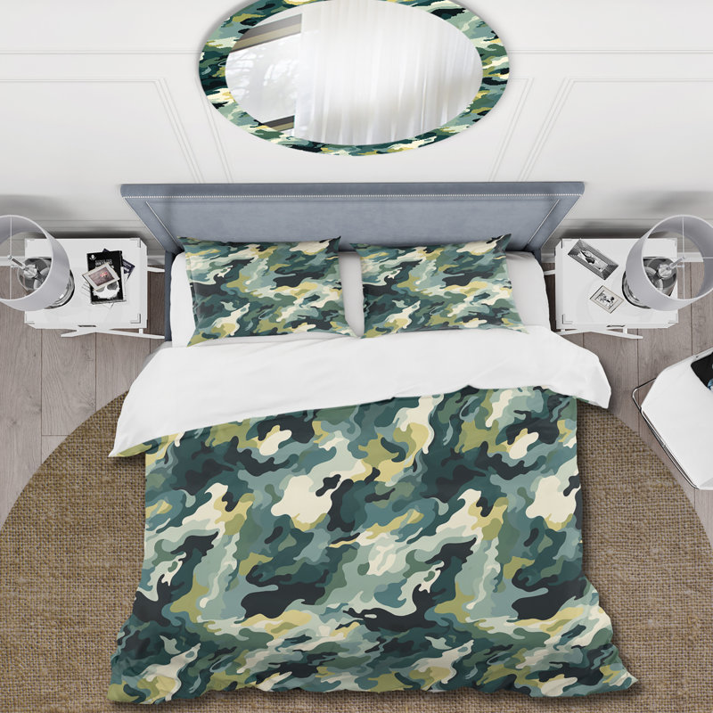 Ensemble de housse de couette vert et blanc Urban Camouflage, Housse de couette pour très grand lit et 2 très