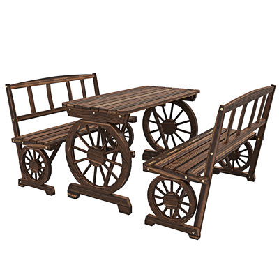 Wooden Patio Table And Dining Bench Set