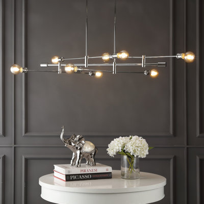 Ikon 63" 8-Light Mid-Century Modern Arm-Adjustable Iron Linear LED Pendant, Chrome