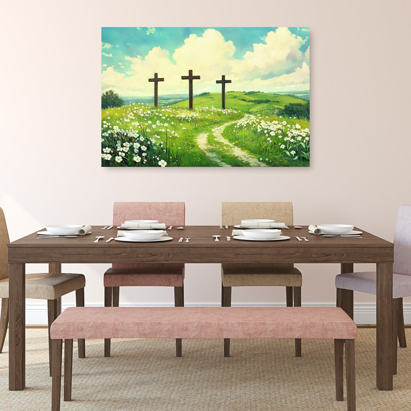 Three Wooden Crosses Abstract Contemporary Landscape Nature Wall Art Print, 32" H x 48" W