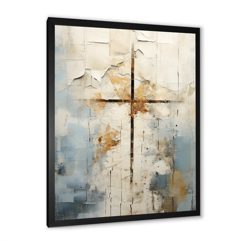 Art mural croix de Christianisme beige de Jessus II, H 40 po x l 30 po, Cadre photo unique, Noir