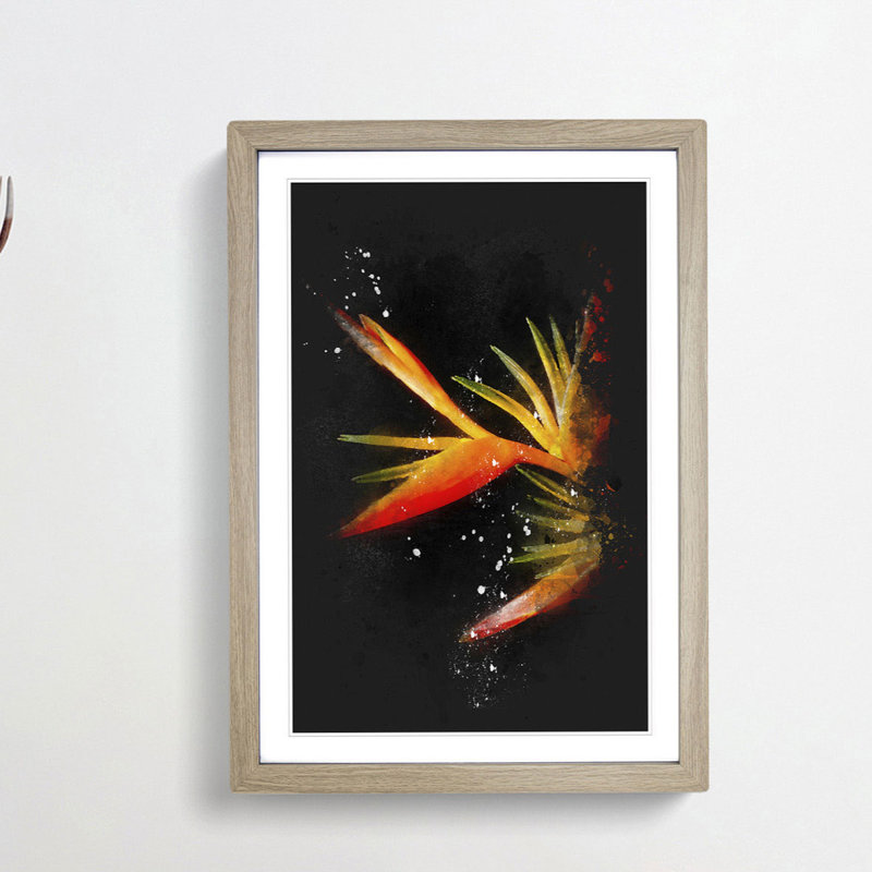 Orange & Red Bird of Paradise - Picture Frame Graphic Art Print, Oak Framed, 63cm H x 45cm W x 2cm D