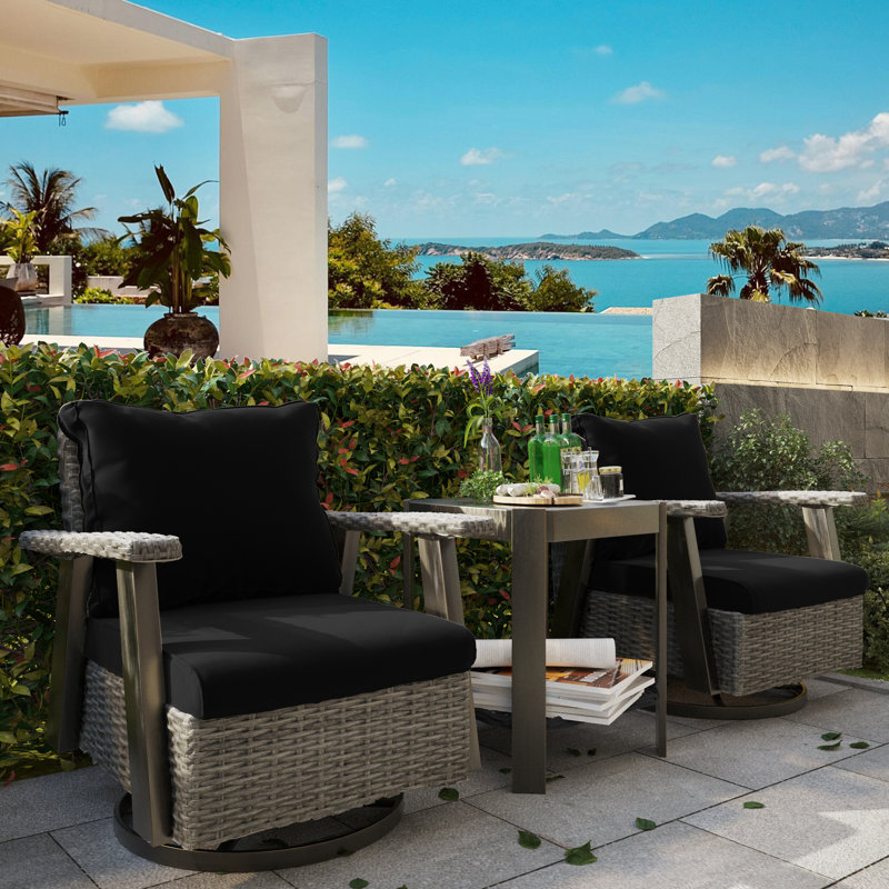 Phebee Wicker - Person Patio Conversation Set with Cushions, Black