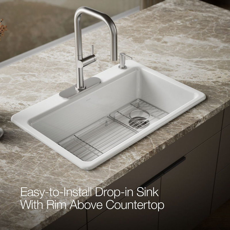 Riverby 33" Top-Mount Single-Bowl Kitchen Sink, White, 4 hole