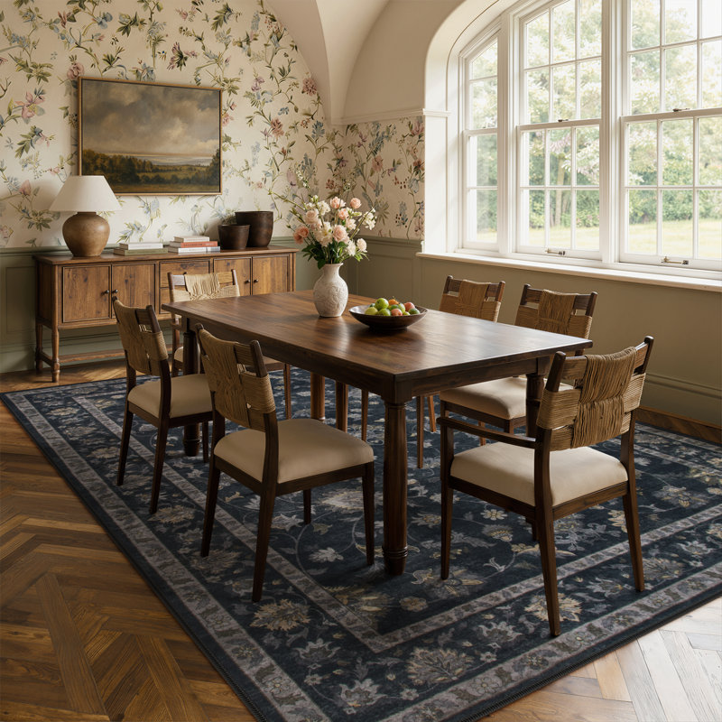  Vintage Floral Vine Washable Black 8X10 Area Rugs – Non-Slip Soft Low Pile Carpet for Living Room, Bedroom Dining Room & Entryway