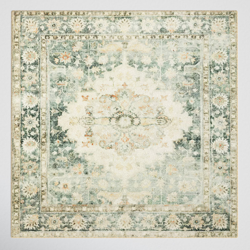 Oriental Teal/Ivory Area Rug, Square 1'6"