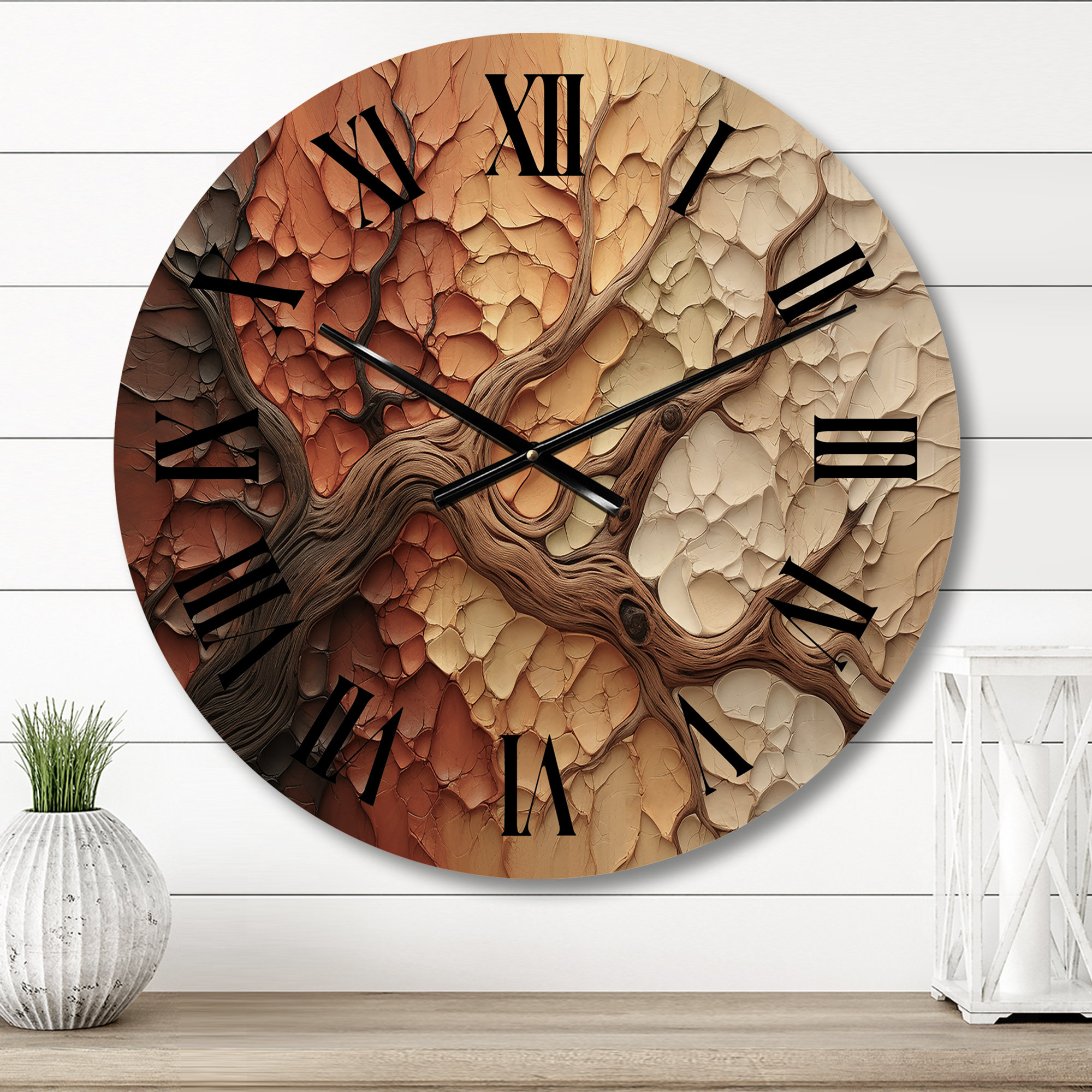 East Urban Home Brown Beige Abstract Redwood Tree Collage - Modern ...