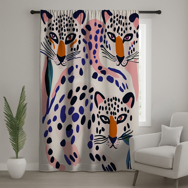 Abstract Leopards Illustration Window Curtains, Leopard Sheer & Blockout Curtains - 1 Panel, 50" x 80" - 1 Panel, Sheer