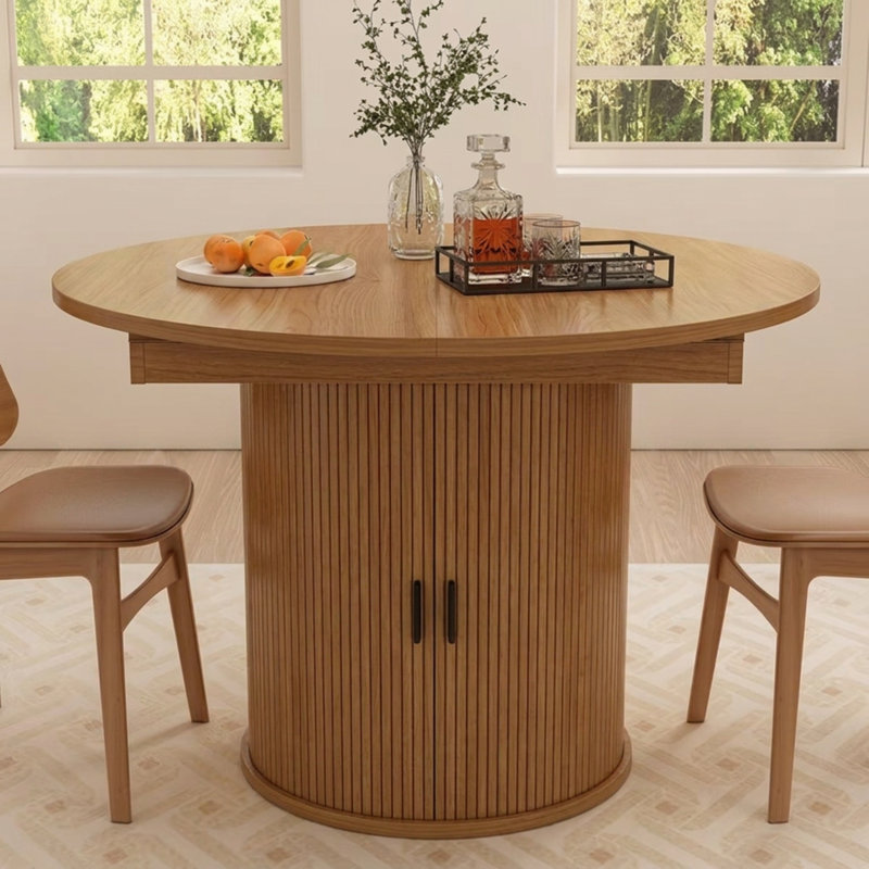Table de salle à manger extensible avec base de rangement, table en bois de style ferme moderne de 4 à 6 places pour petits espaces