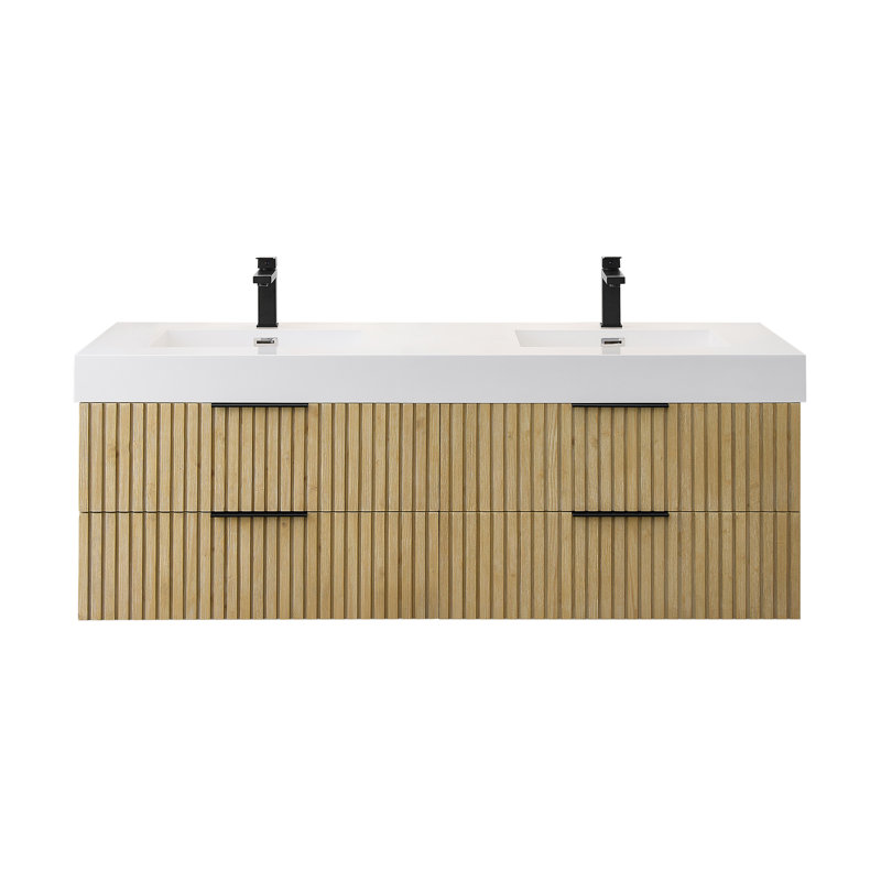 Livia 60" Wall-mounted Double Bathroom Vanity with White Artificial Drop-in Sink without Mirror