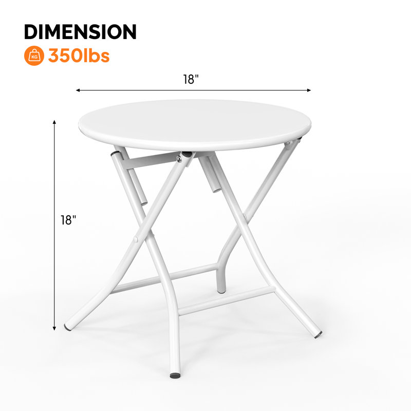 Table d'appoint pliante 18 po en métal blanc, Blanc