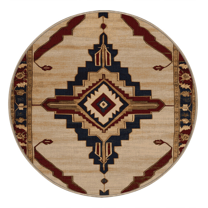 Tapis beige lavable à la machine, Rond 8 pi