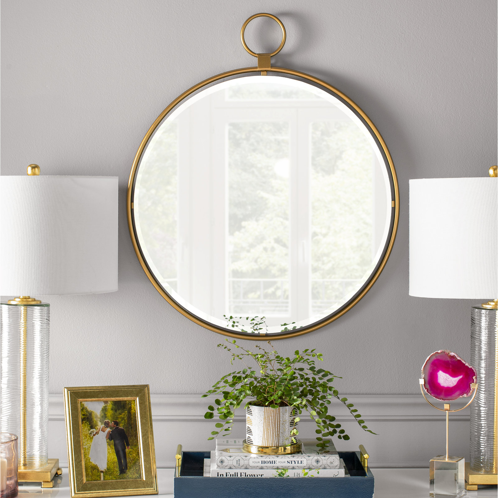 Clarissa Traditional Beveled Accent Mirror, Bronze Gold