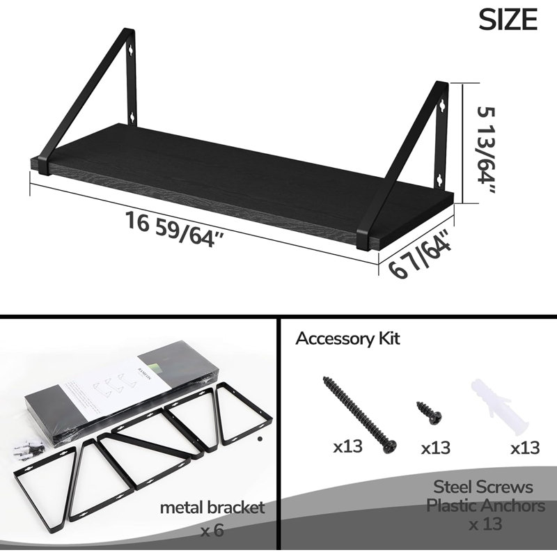 Hodslavice Floating Shelf, 5.2" H x 16.9" W x 6.1" D, Black
